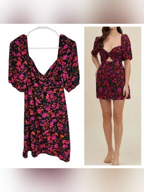 Park & Fifth Clothing Co Naomi Mini Floral Cutout Mini Dress Puff Sleeve